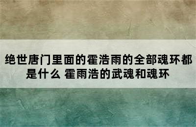 绝世唐门里面的霍浩雨的全部魂环都是什么 霍雨浩的武魂和魂环